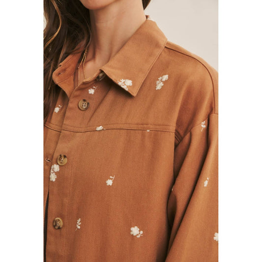 Cafe Latte Embroidery Cotton Twill Utility Jacket - Purpose + Passion Boutique