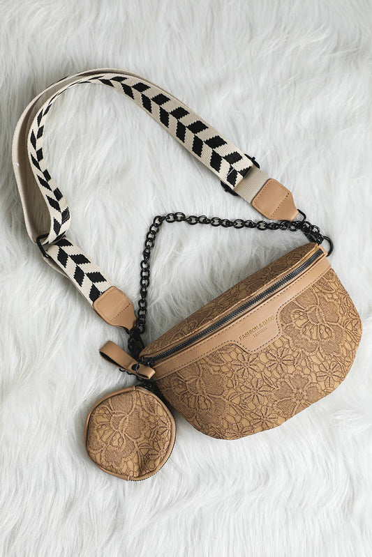 Camel Colorblock Strap Chain Shoulder Bag With Coin Purse - Purpose + Passion Boutique