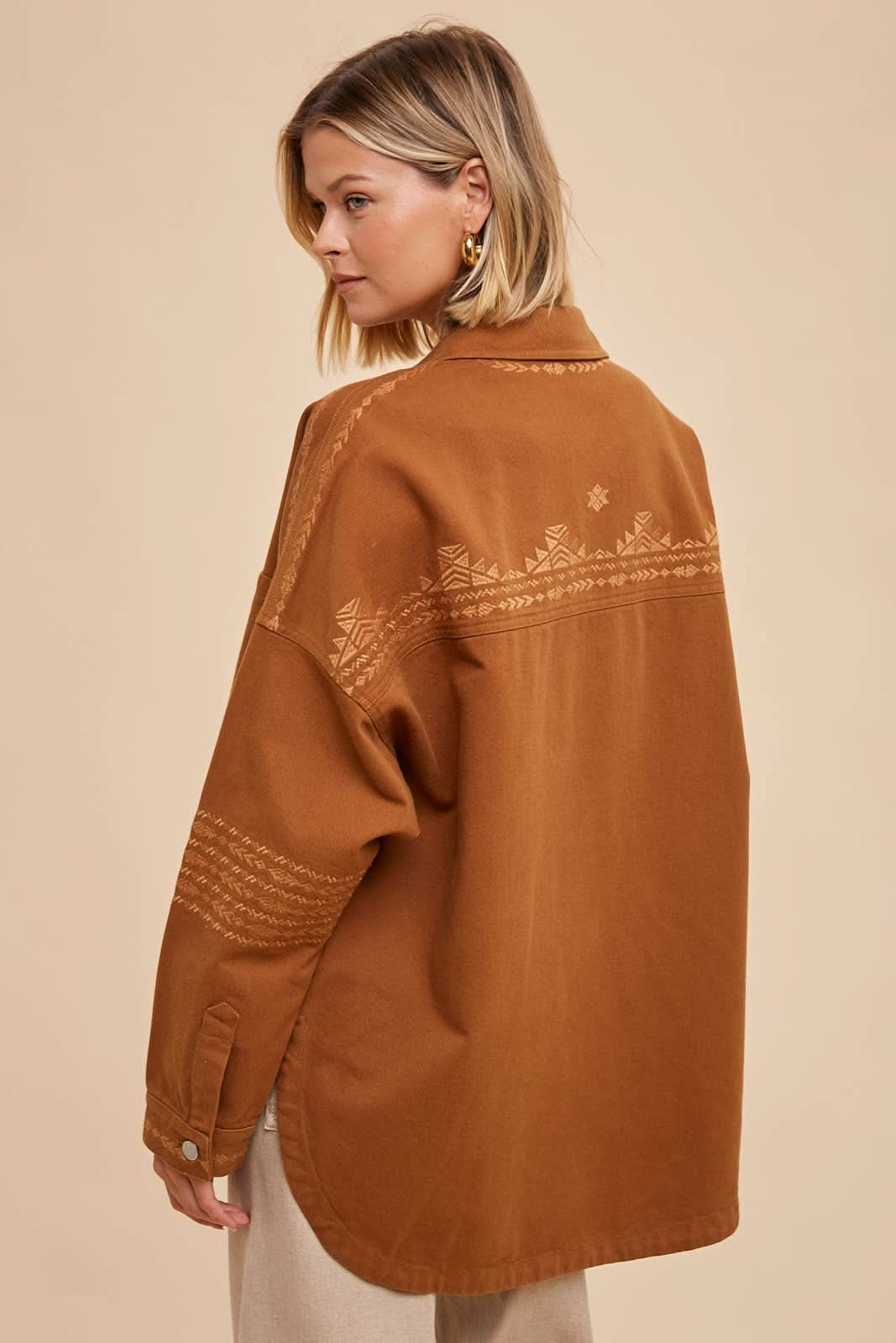 Camel Embroidered Utility Shacket - Purpose + Passion Boutique