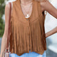 Camel Fringed Snap Button Front Suedette Vest - Purpose + Passion Boutique