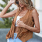 Camel Fringed Snap Button Front Suedette Vest - Purpose + Passion Boutique