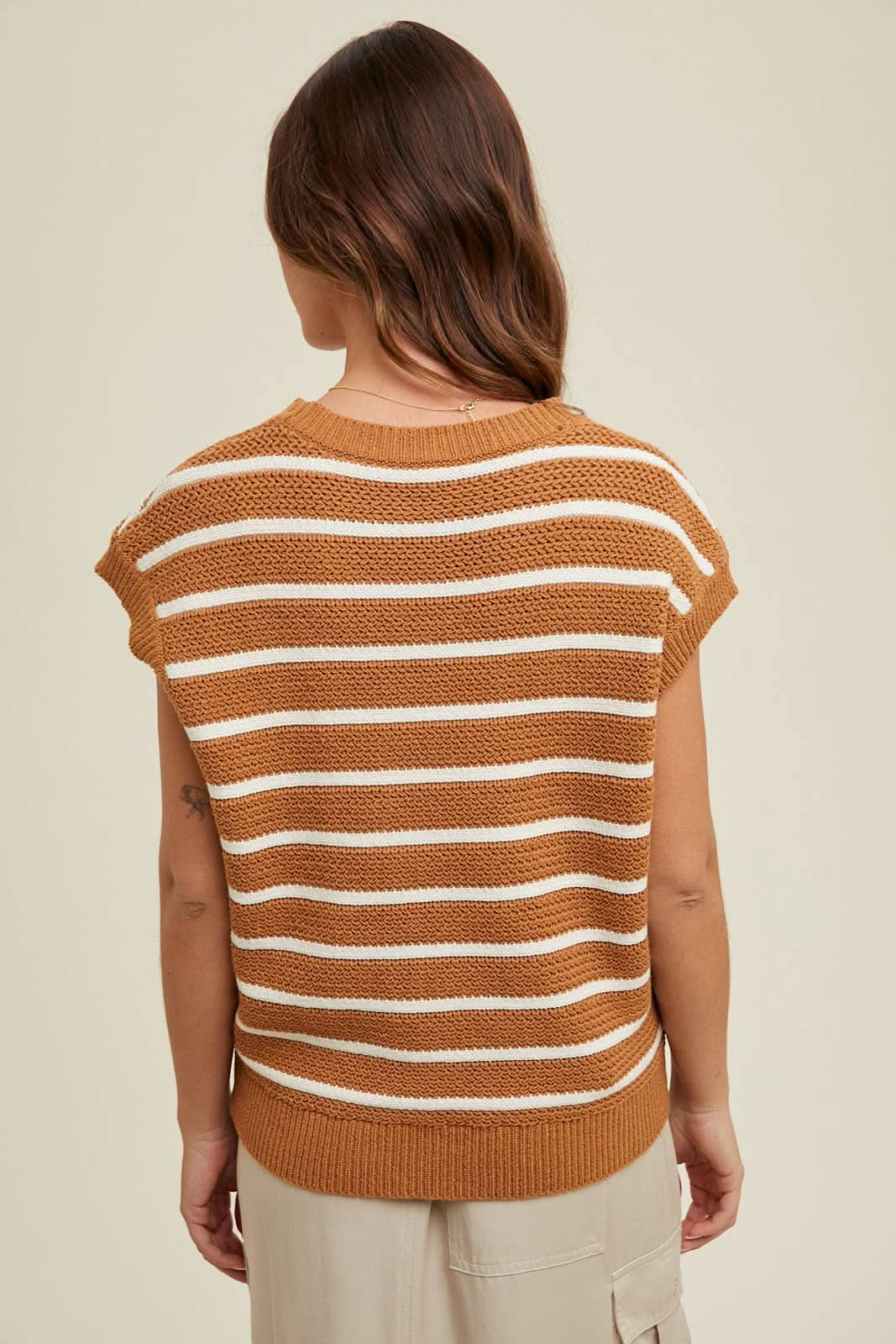 Camel + Ivory Striped Sweater Vest - Purpose + Passion Boutique