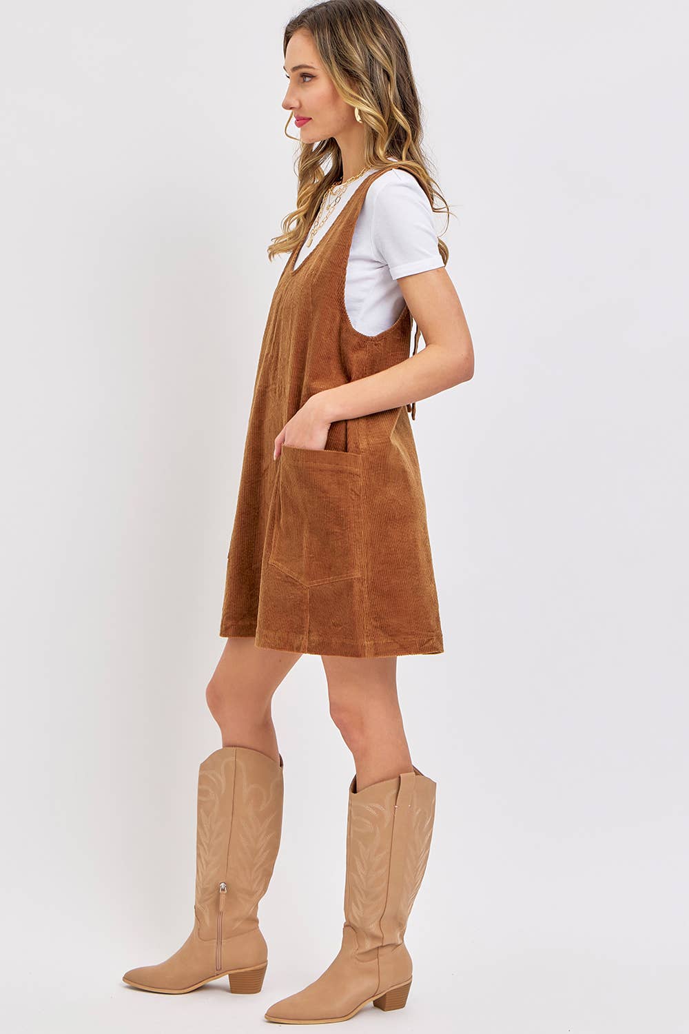 Camel Overall Corduroy Dress - Purpose + Passion Boutique