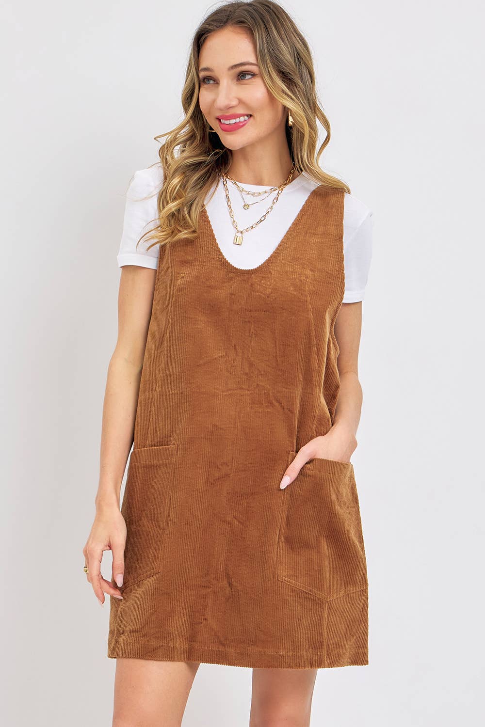 Camel Overall Corduroy Dress - Purpose + Passion Boutique