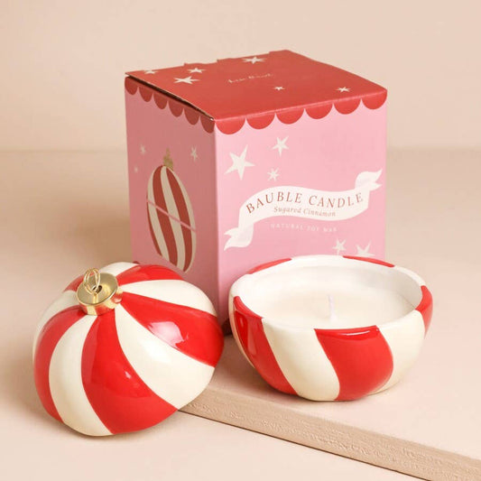 Candy Cane Stripe Cinnamon Bauble Candle - Purpose + Passion Boutique