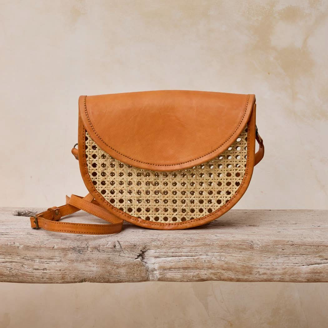 Cane Weave Rattan Half Circle Cross Body - Purpose + Passion Boutique