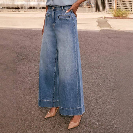 Casual Wide Leg Stretch Washed Denim Pants - Purpose + Passion Boutique