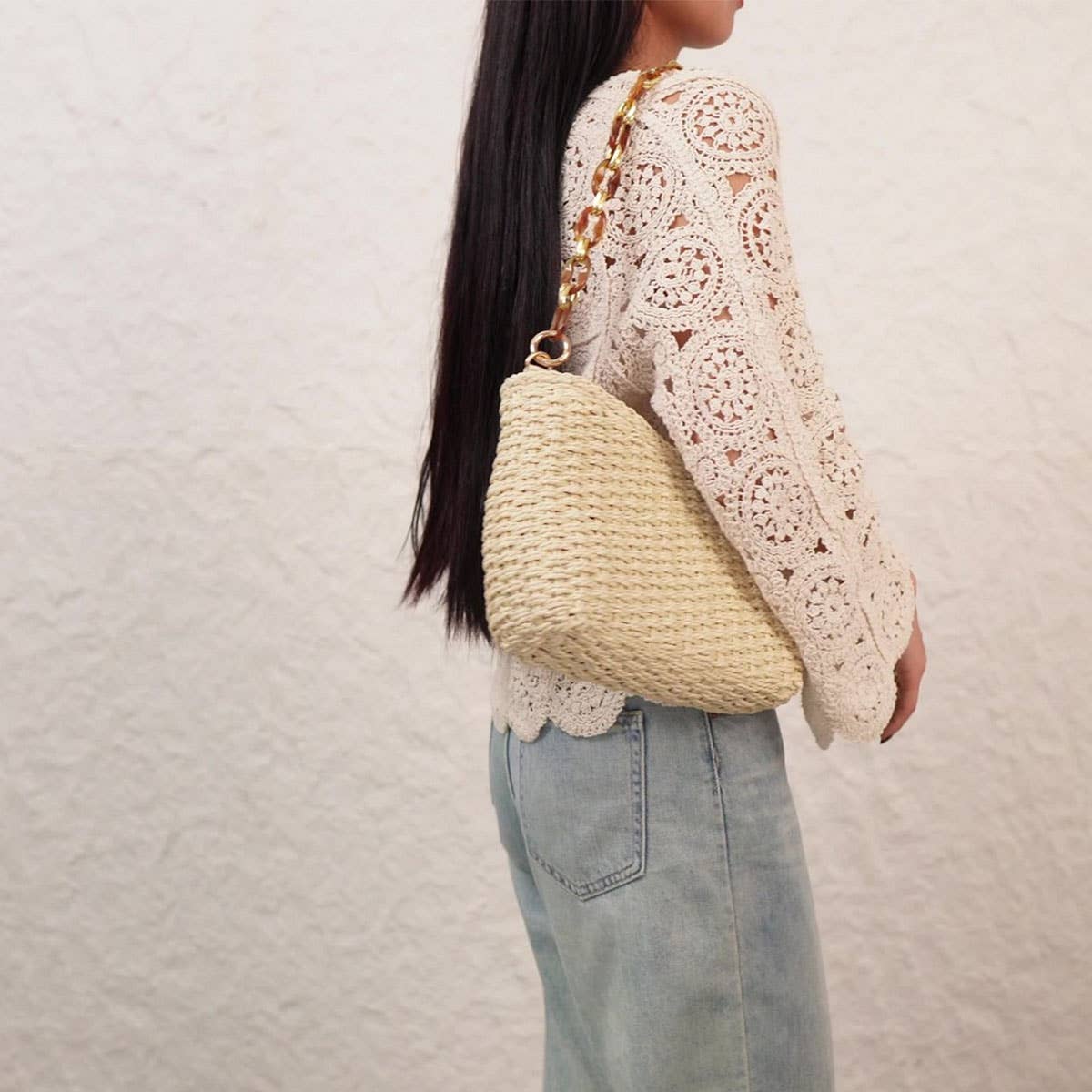 Straw Link Strap Summer Bag