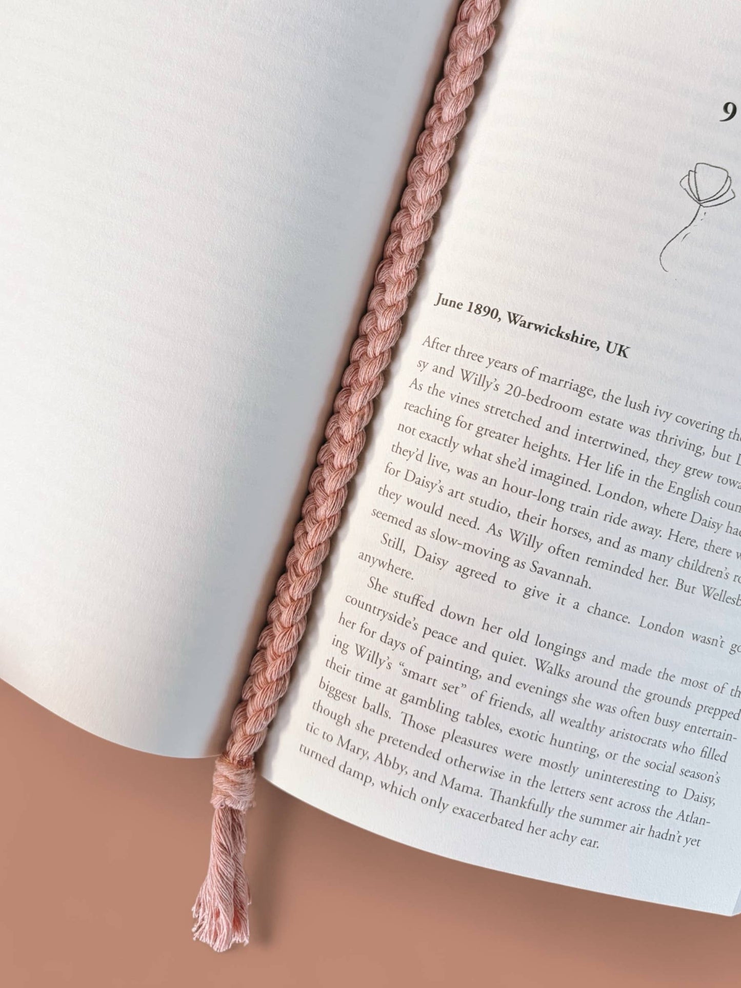 Vintage Key Charm Blush Braided Bookmark