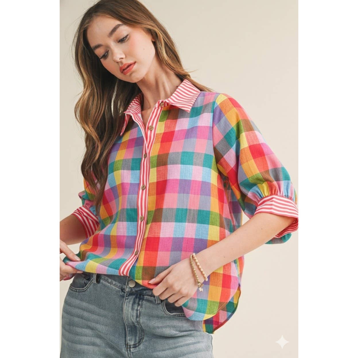 Gingham Check Pattern Fun Blouse