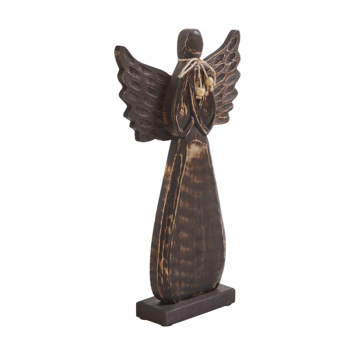 Carved Antique Wood Angel with Twine Bow