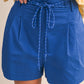 Rope Trim Pleated Belted Shorts