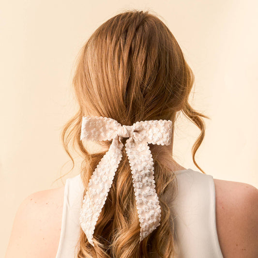 Champagne Flower Scallop Hair Bow - Purpose + Passion Boutique