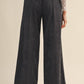 Charcoal Grey Suede Ruffle Trim Wide Leg Pants - Purpose + Passion Boutique