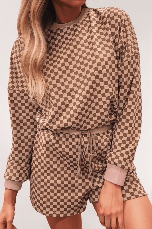 Checkerboard Long Sleeve Pullover Set (2pcs) - Purpose + Passion Boutique