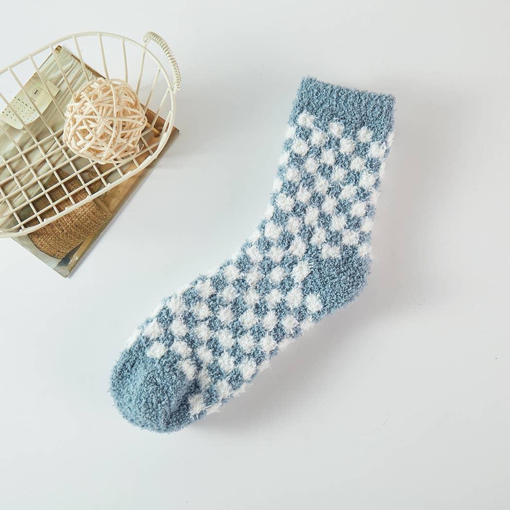 Checkerboard Pattern Fuzzy Winter Socks - Purpose + Passion Boutique