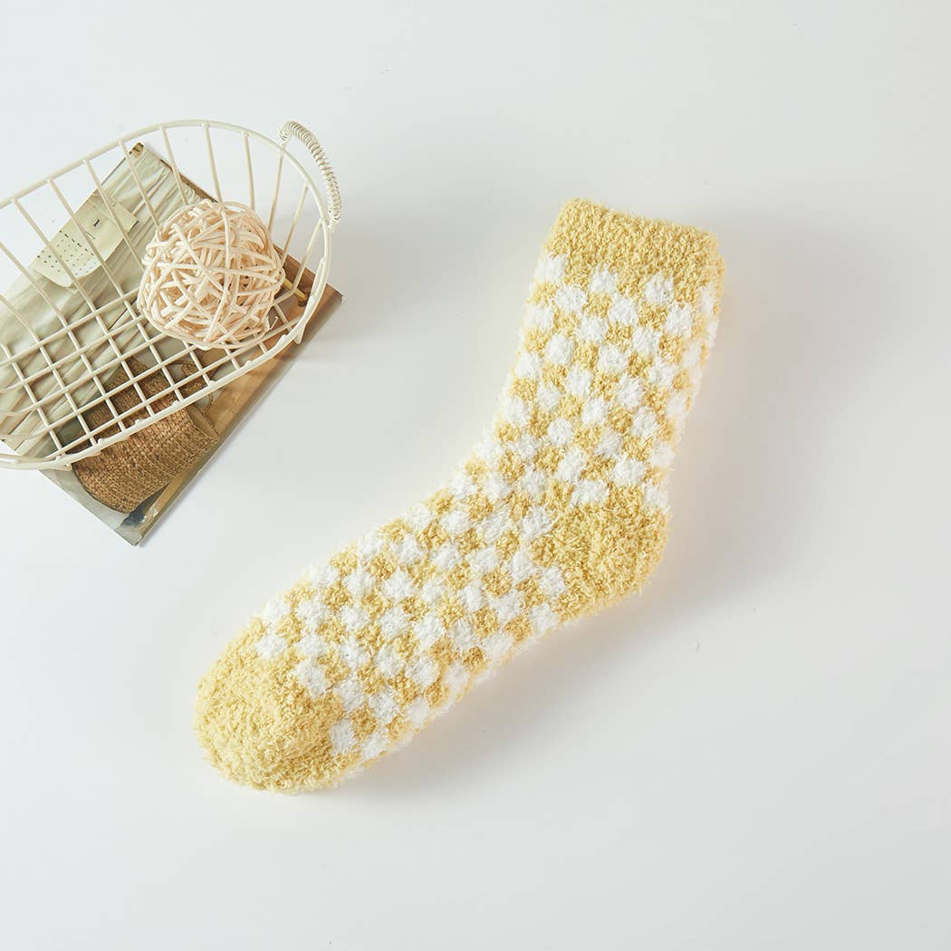 Checkerboard Pattern Fuzzy Winter Socks - Purpose + Passion Boutique