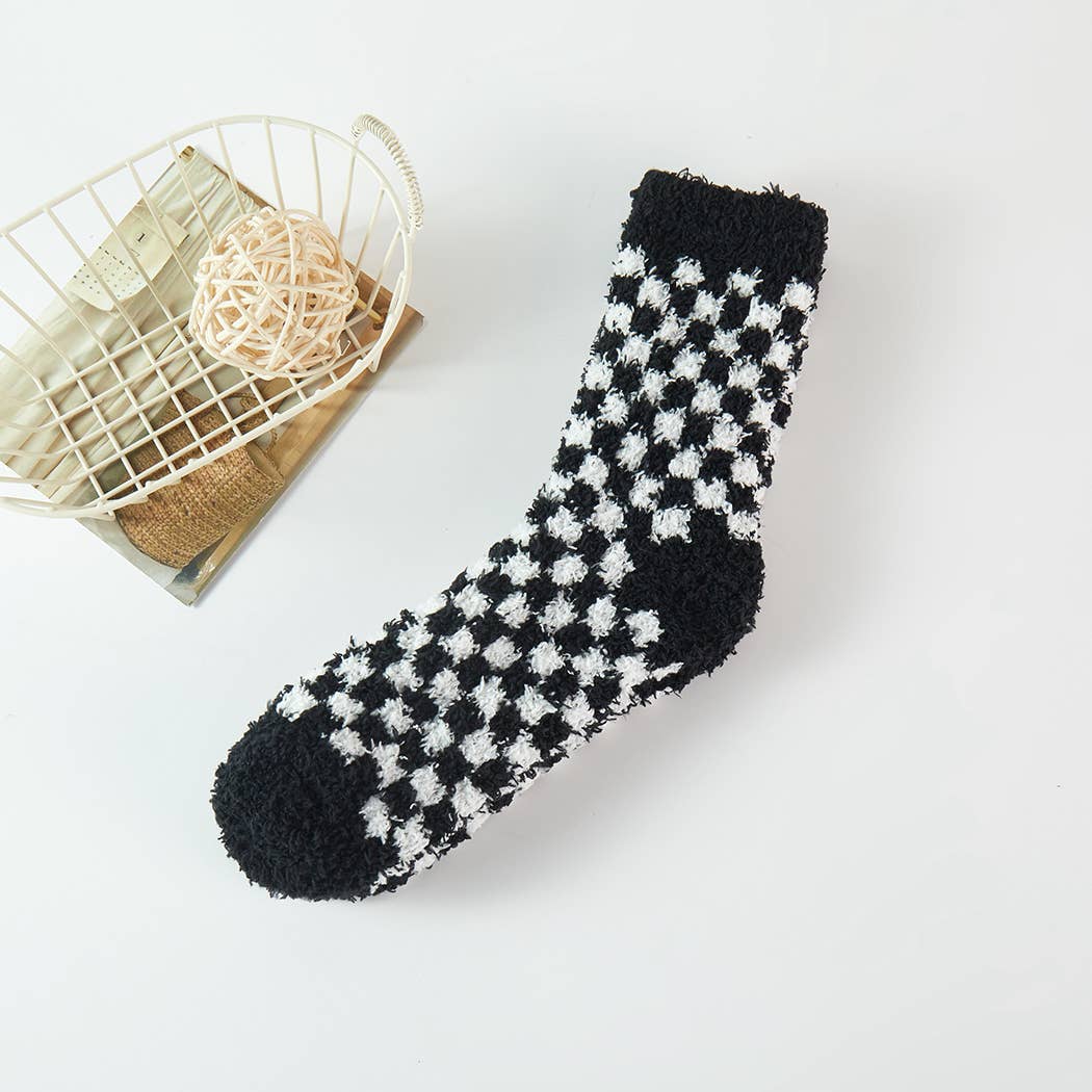 Checkerboard Pattern Fuzzy Winter Socks - Purpose + Passion Boutique