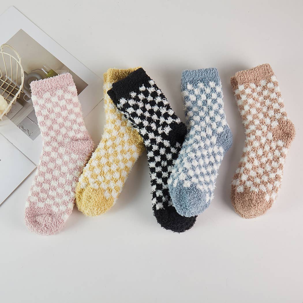 Checkerboard Pattern Fuzzy Winter Socks - Purpose + Passion Boutique