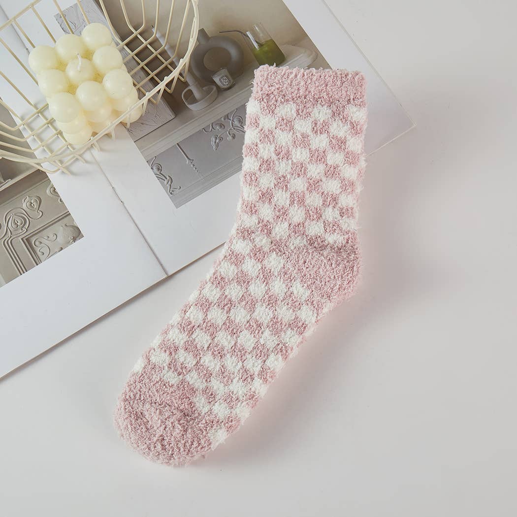 Checkerboard Pattern Fuzzy Winter Socks - Purpose + Passion Boutique