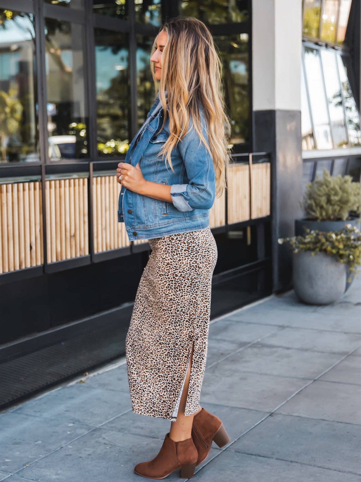 Cheetah Brown Side Slit Midi Skirt - Purpose + Passion Boutique