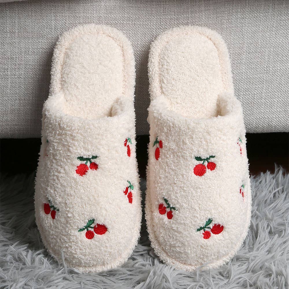 Cherries Embroidered Slippers - Purpose + Passion Boutique