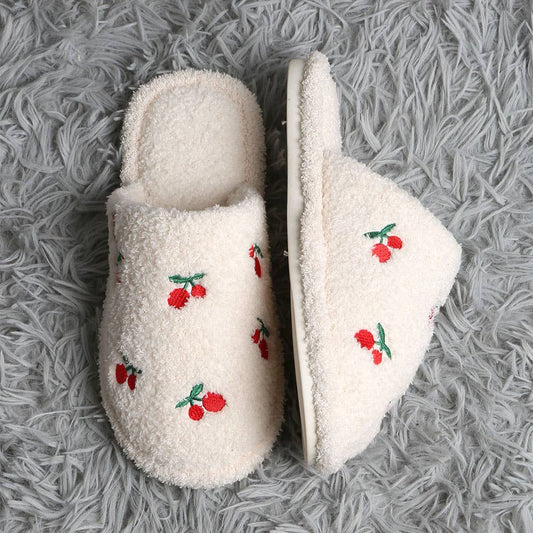 Cherries Embroidered Slippers - Purpose + Passion Boutique