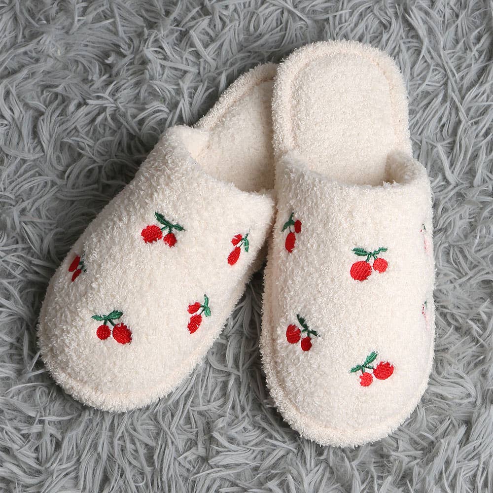 Cherries Embroidered Slippers - Purpose + Passion Boutique