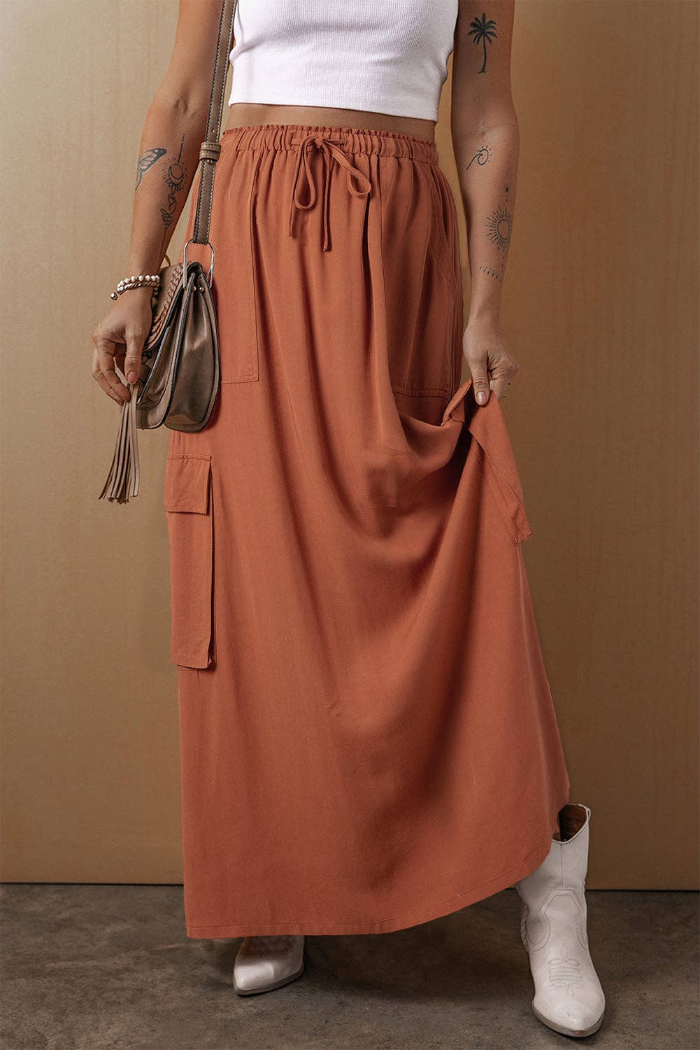 Chestnut Cargo Pocket Maxi Skirt - Purpose + Passion Boutique