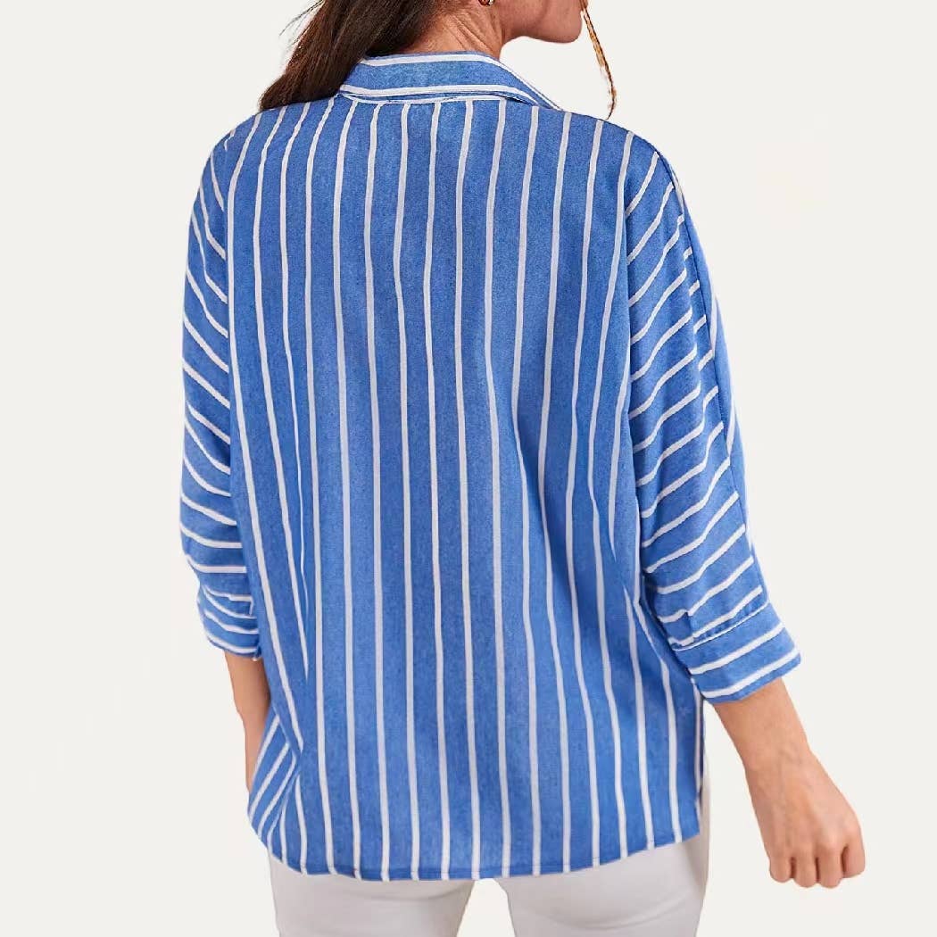 Chic Striped Pattern Collared Neck Button Down Top - Purpose + Passion Boutique