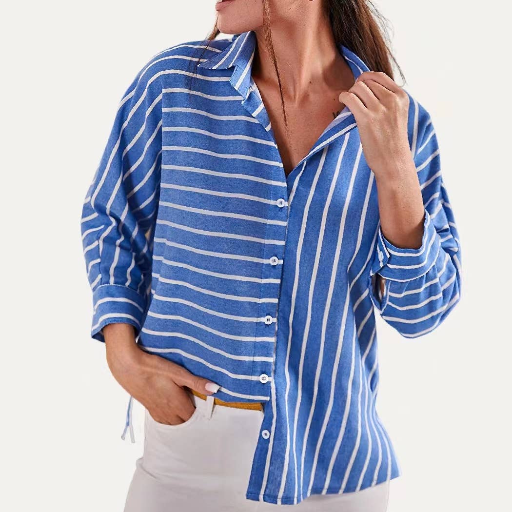 Chic Striped Pattern Collared Neck Button Down Top - Purpose + Passion Boutique