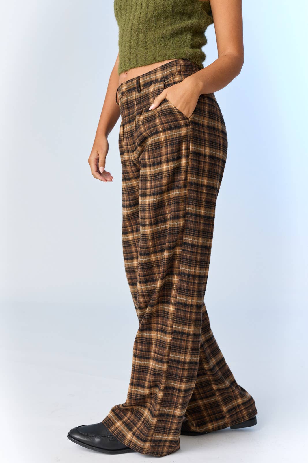 Chocolate Ava Wide - Leg Plaid Pants - Purpose + Passion Boutique