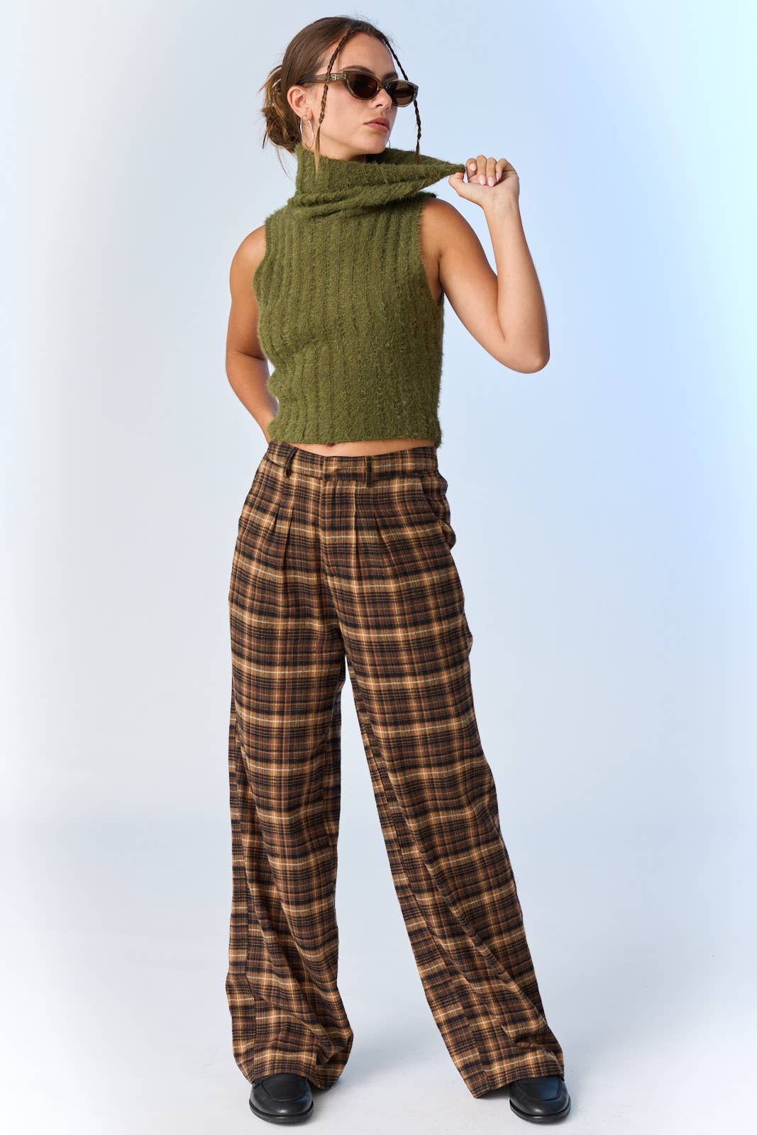 Chocolate Ava Wide - Leg Plaid Pants - Purpose + Passion Boutique