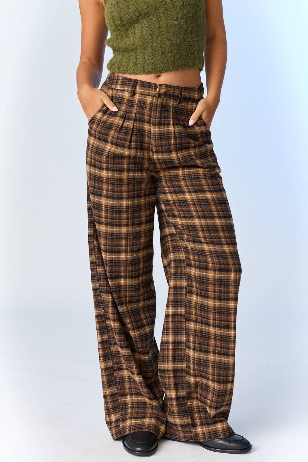 Chocolate Ava Wide - Leg Plaid Pants - Purpose + Passion Boutique