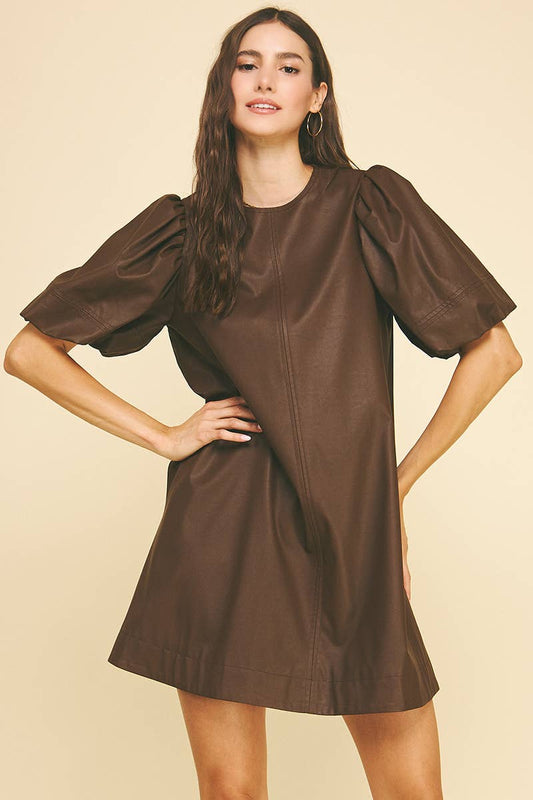 Chocolate Faux Leather Tunic Dress - Purpose + Passion Boutique
