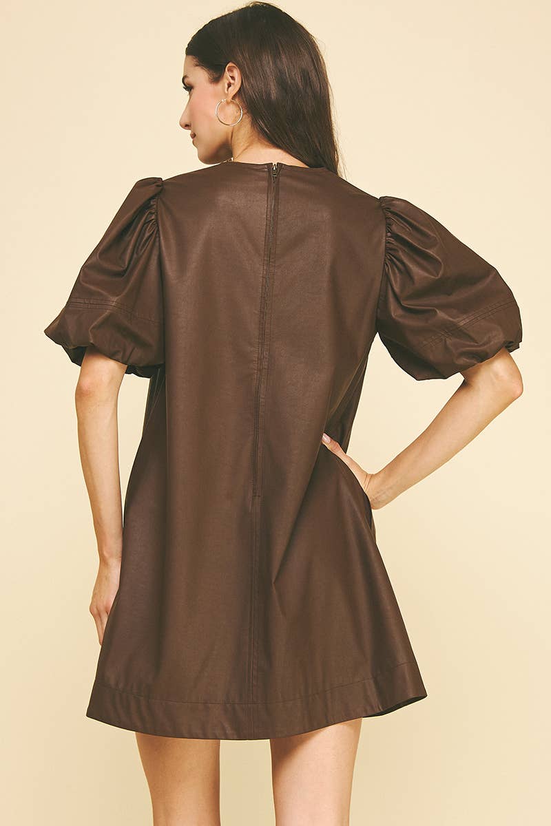 Chocolate Faux Leather Tunic Dress - Purpose + Passion Boutique