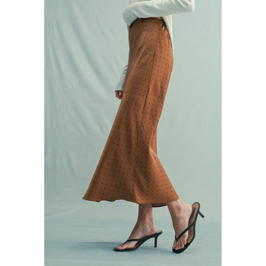 Chocolate/Black Polka Dot Satin Midi Skirt - Purpose + Passion Boutique
