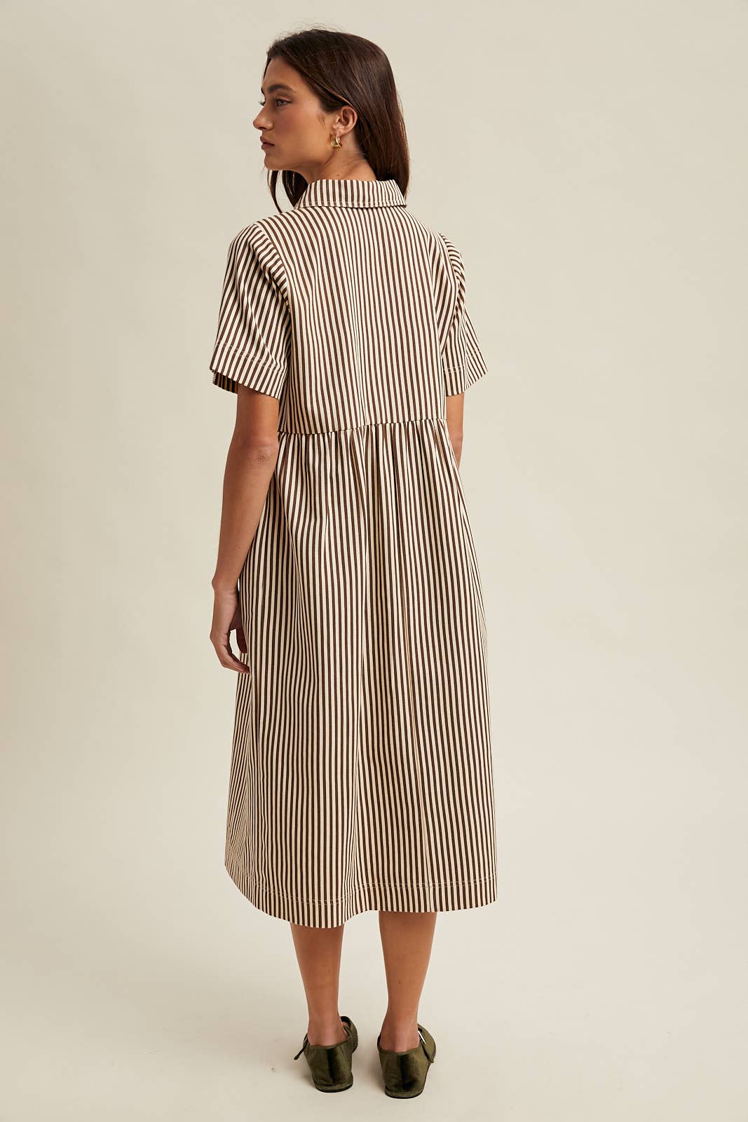 Chocolate/Cream Striped Half - Zip Midi Dress - Purpose + Passion Boutique