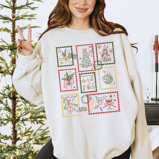Christmas Postage Stamps Crewneck Sweatshirt - Purpose + Passion Boutique