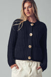 Chunky Gold Button Black Ribbed Knit Cardigan - Purpose + Passion Boutique