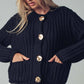 Chunky Gold Button Black Ribbed Knit Cardigan - Purpose + Passion Boutique