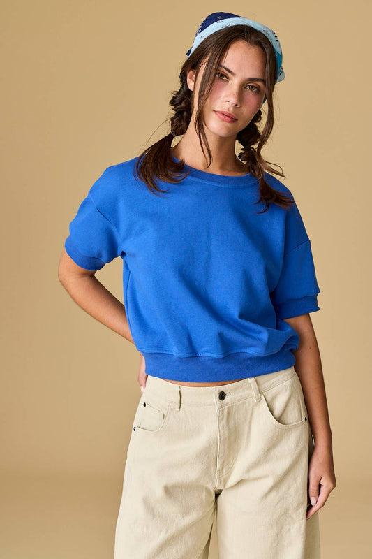 Cobalt Harper French Terry Top - Purpose + Passion Boutique
