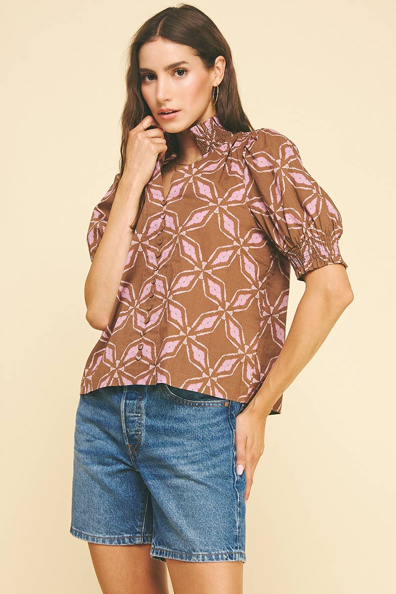 Cocoa Button Detailed Blouse - Purpose + Passion Boutique