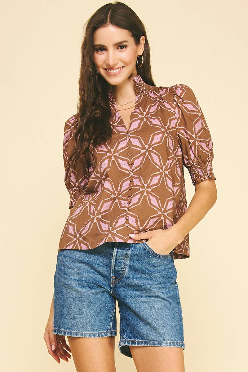 Cocoa Button Detailed Blouse - Purpose + Passion Boutique