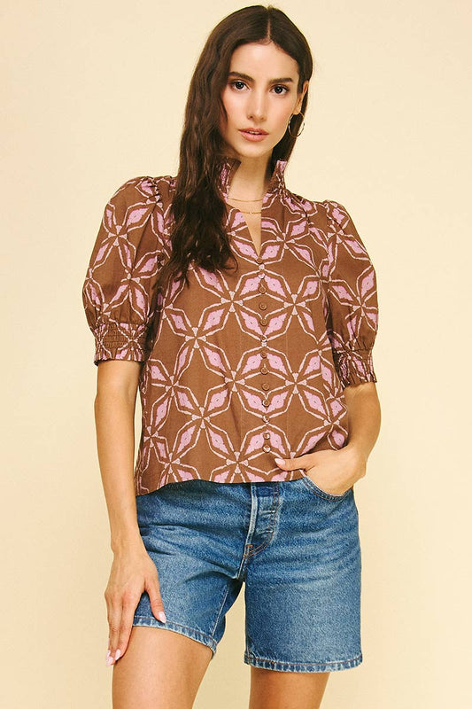 Cocoa Button Detailed Blouse - Purpose + Passion Boutique