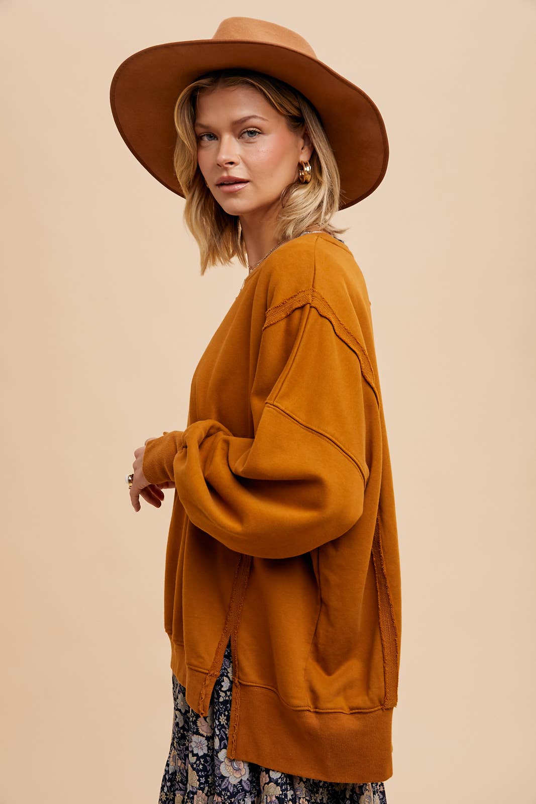 Cognac Washed Oversized Pullover - Purpose + Passion Boutique