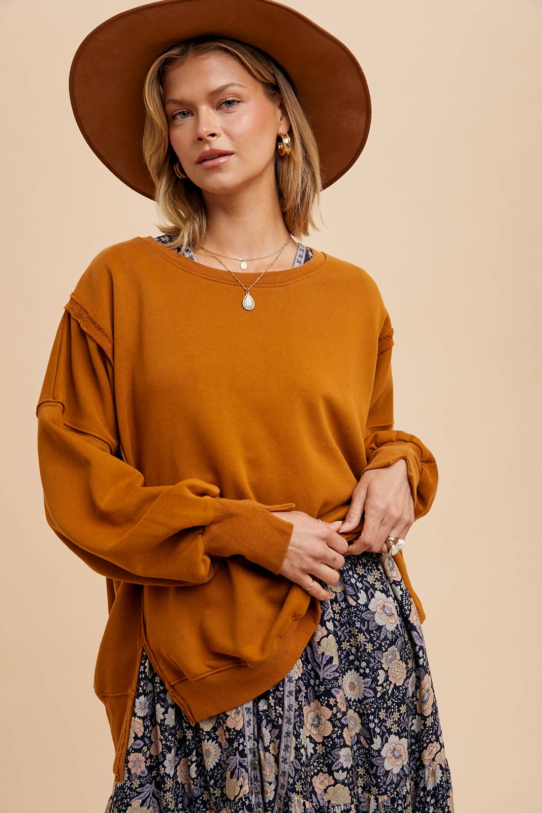 Cognac Washed Oversized Pullover - Purpose + Passion Boutique