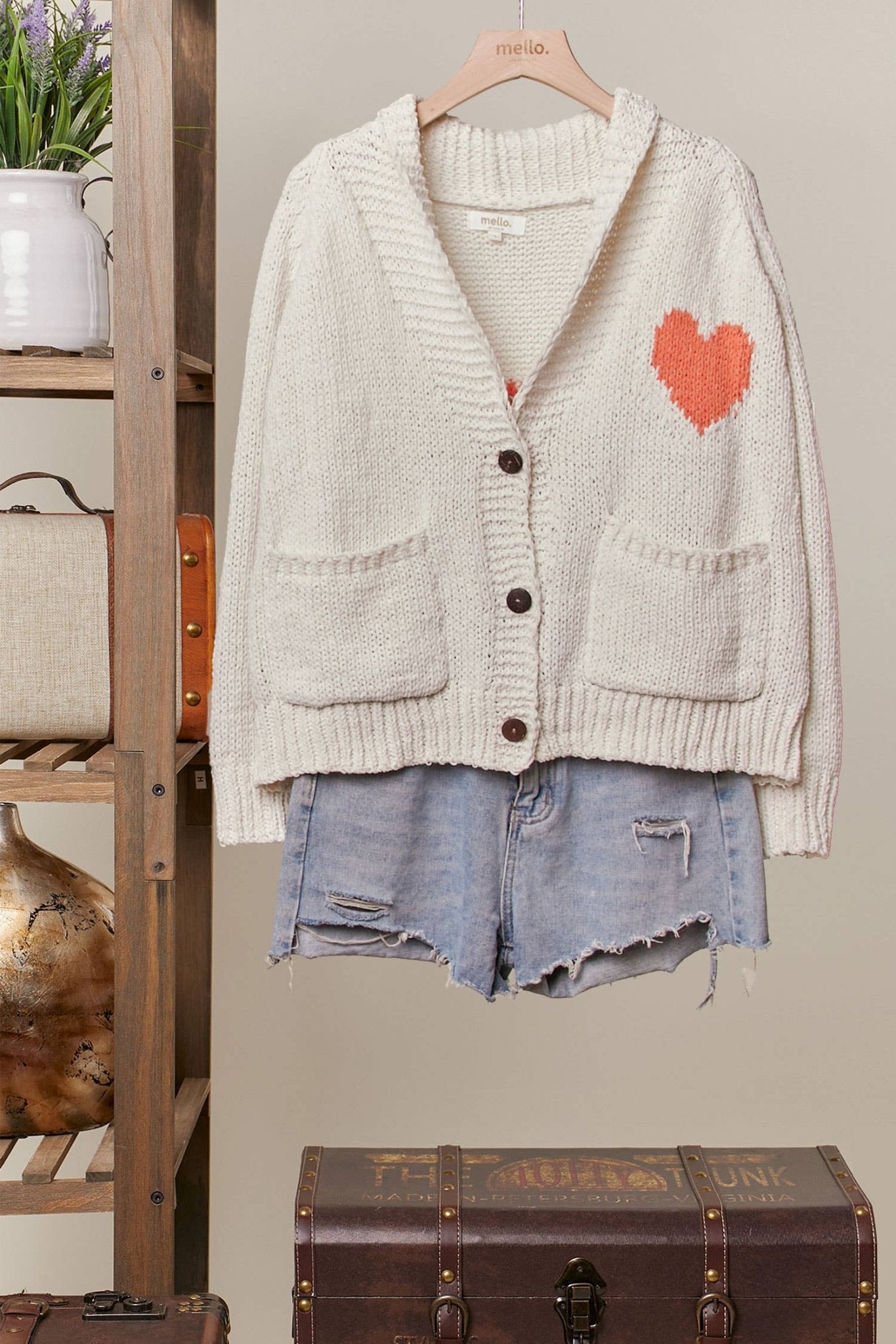 Collar Heart V - Neck Pocket Knit Cardigan - Purpose + Passion Boutique