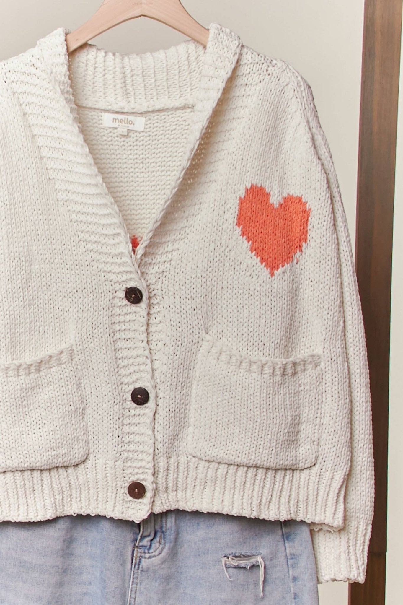 Collar Heart V - Neck Pocket Knit Cardigan - Purpose + Passion Boutique