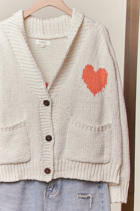 Collar Heart V - Neck Pocket Knit Cardigan - Purpose + Passion Boutique